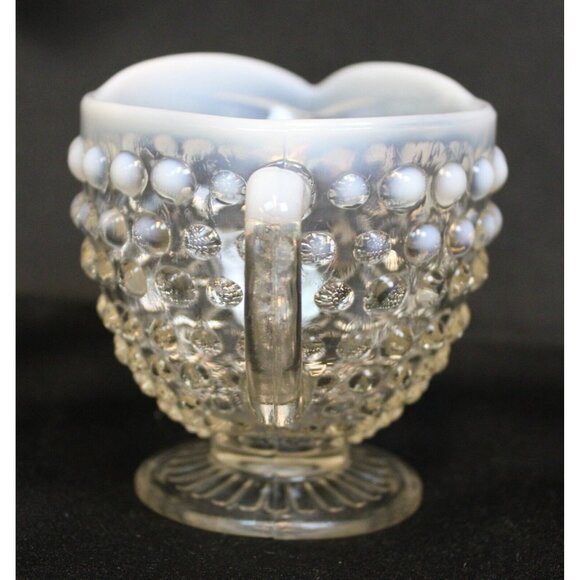 Fenton Moonstone Hobnail Glass Creamer Opalescent Small Pitcher Clear Condiment - Picture 4 of 6